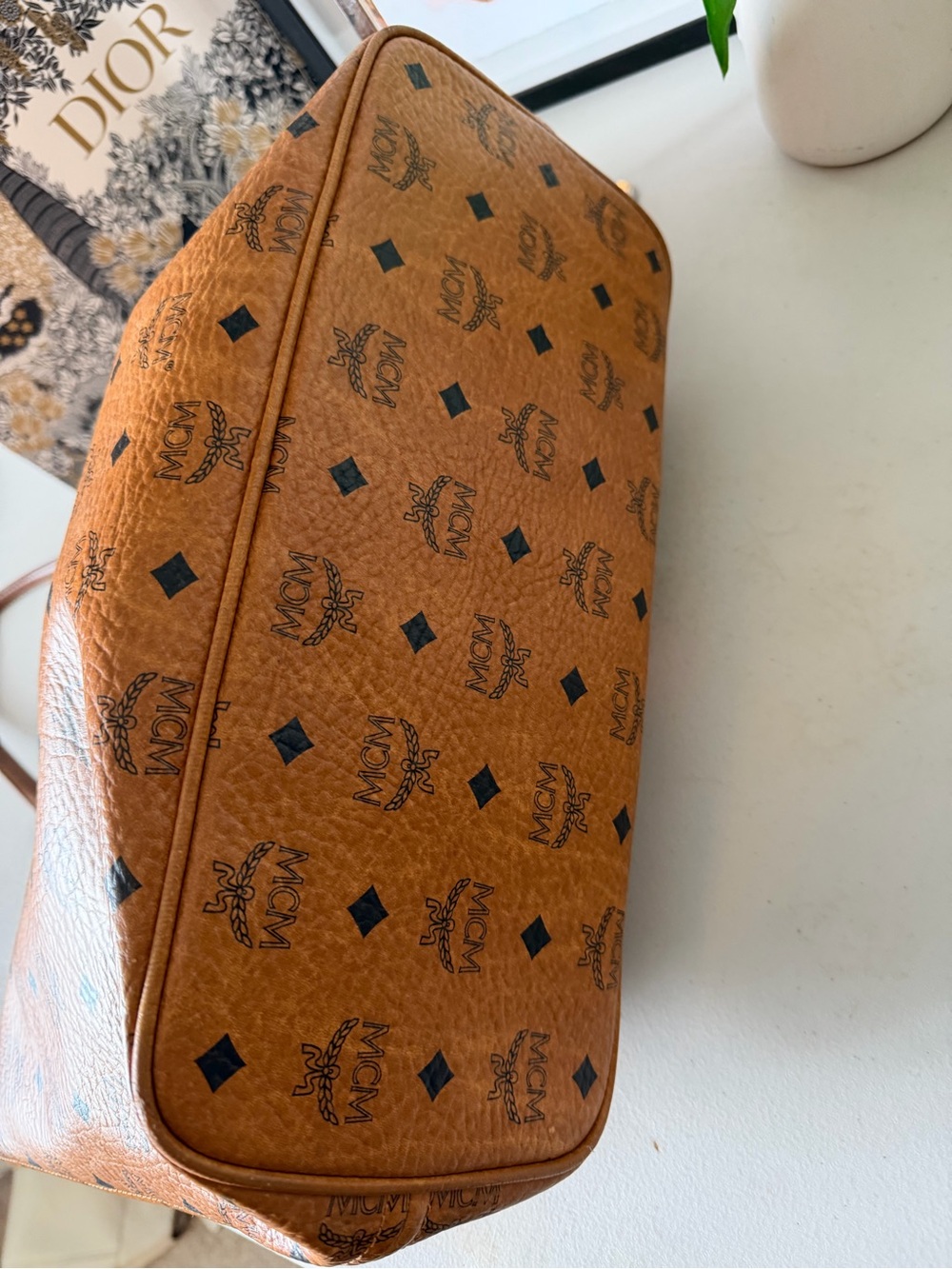 MCM Visetos Shopper Tote – Cognac with Orange Center Stripe - Picture 7 of 11